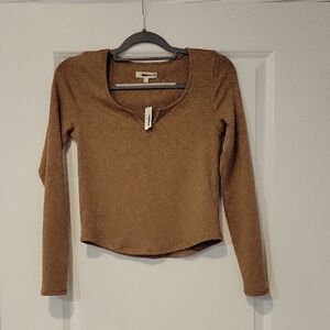 Madewell Women's Longsleeve Stretch Top Blouse Textured Brown Small NWT READ